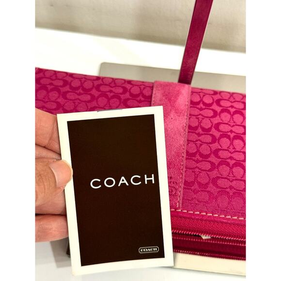 NWT Coach Zip Up Continental Canvas and Suede Wallet Pink - Picture 6 of 7